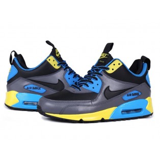 Nike Air Max 90 SneakerBoot Chaussures Nouvelle Pour Homme Bleu/Gris-Noir/Jaune