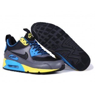 Nike Air Max 90 SneakerBoot Chaussures Nouvelle Pour Homme Bleu/Gris-Noir/Jaune
