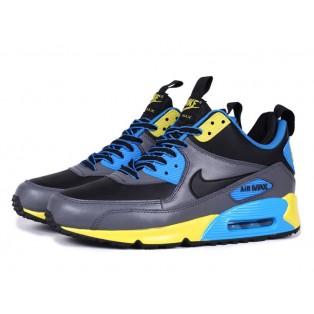 Nike Air Max 90 SneakerBoot Chaussures Nouvelle Pour Homme Bleu/Gris-Noir/Jaune
