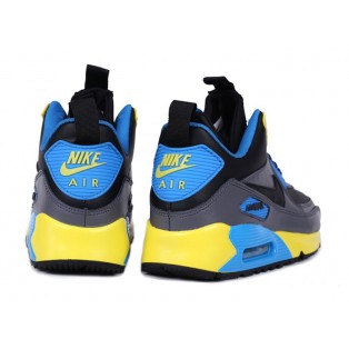 Nike Air Max 90 SneakerBoot Chaussures Nouvelle Pour Homme Bleu/Gris-Noir/Jaune
