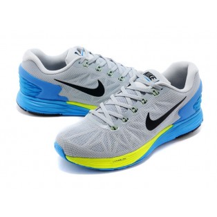 Nike LunarGlide 6 Chaussure de Running Nouvelle Pour Homme Gris/Bleu/Jaune