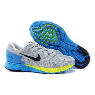 Nike LunarGlide 6 Chaussure de Running Nouvelle Pour Homme Gris/Bleu/Jaune